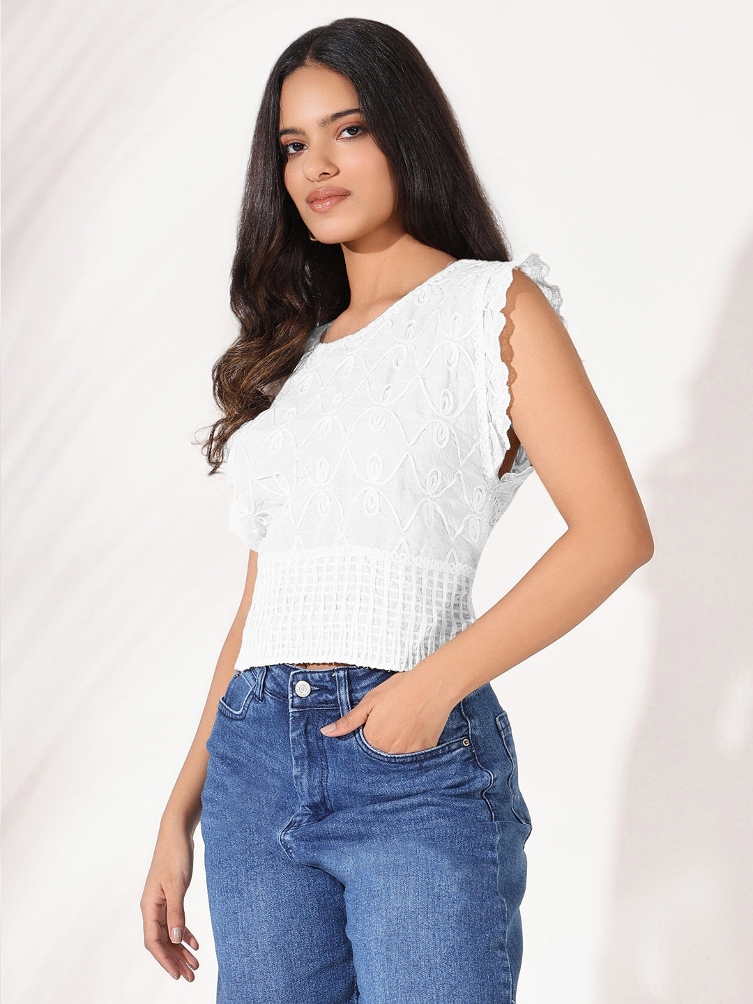 Women White Solid Crop Top