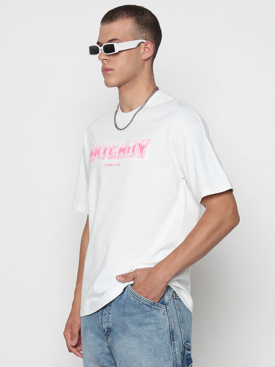 Men's Typography Printed White Regular Fit T-Shirt