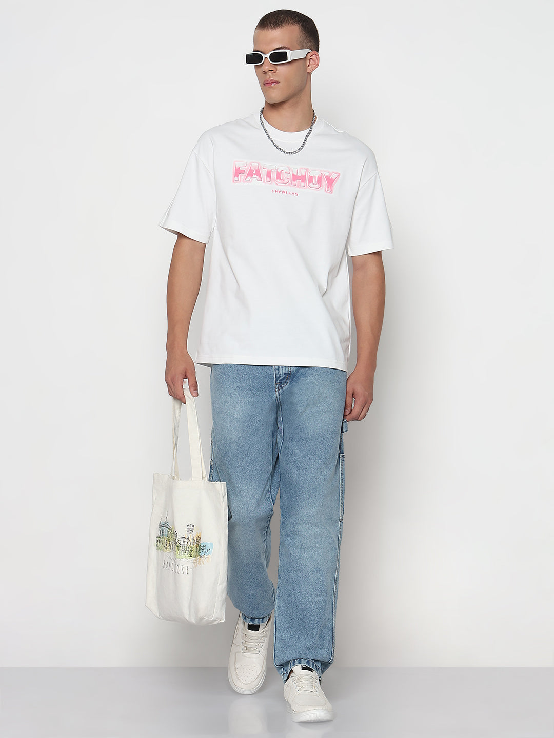 Men's Typography Printed White Regular Fit T-Shirt