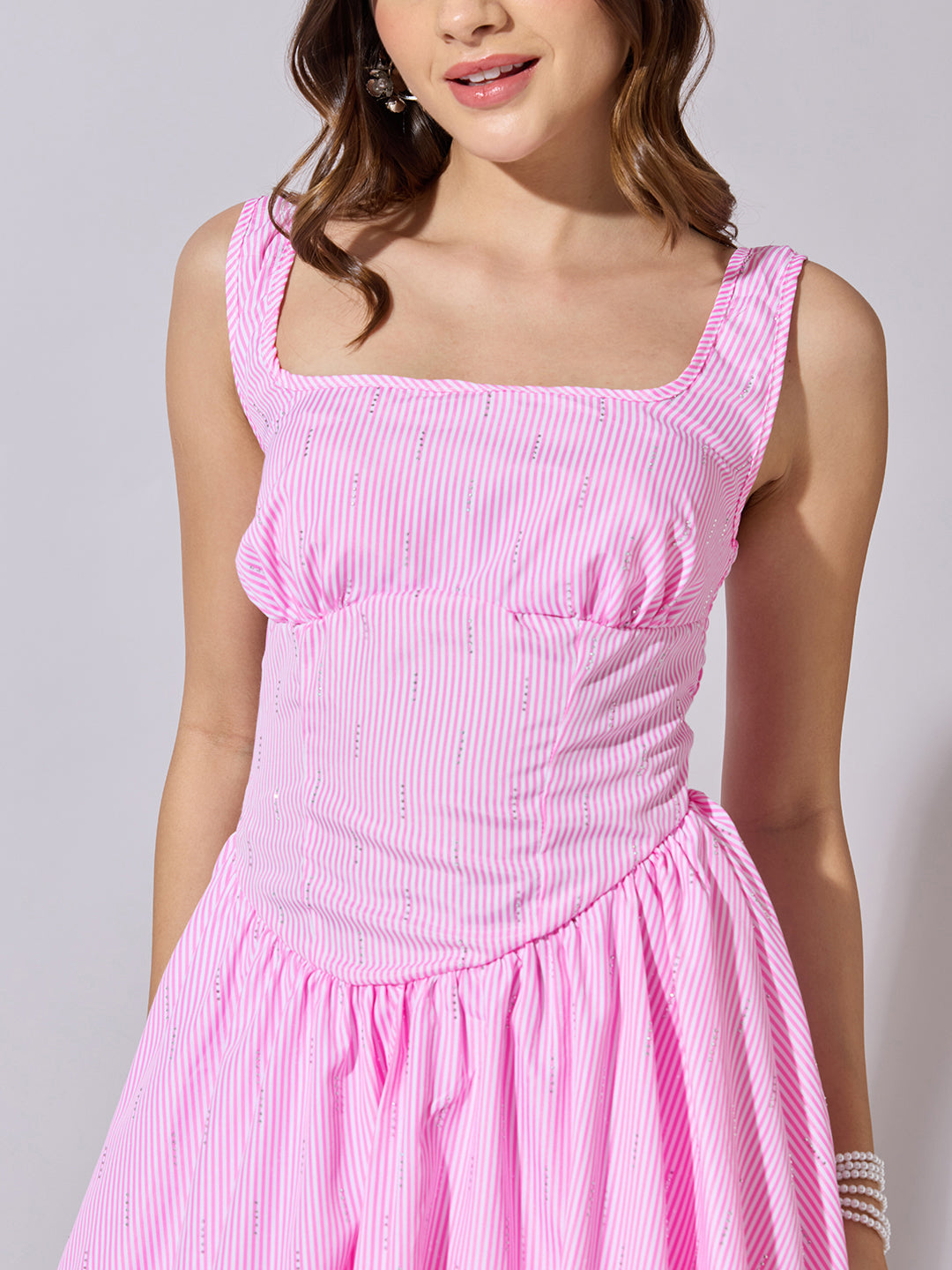 Women's Pink Bubble Hem Mini Dress