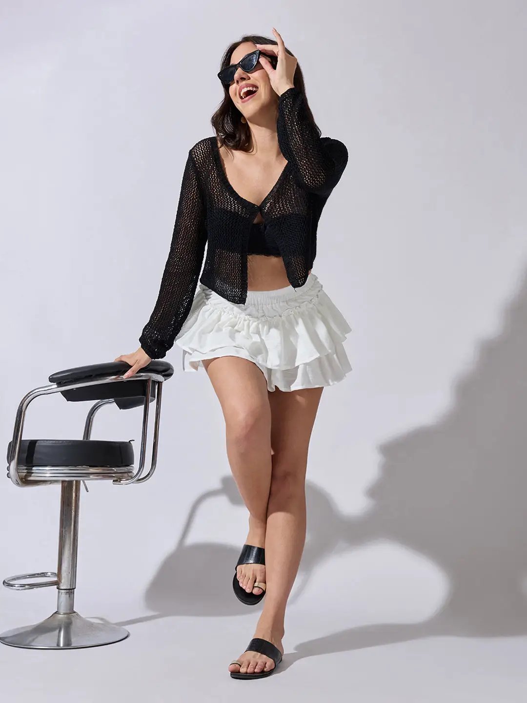Women's Ruffle White Tiered Mini Skort