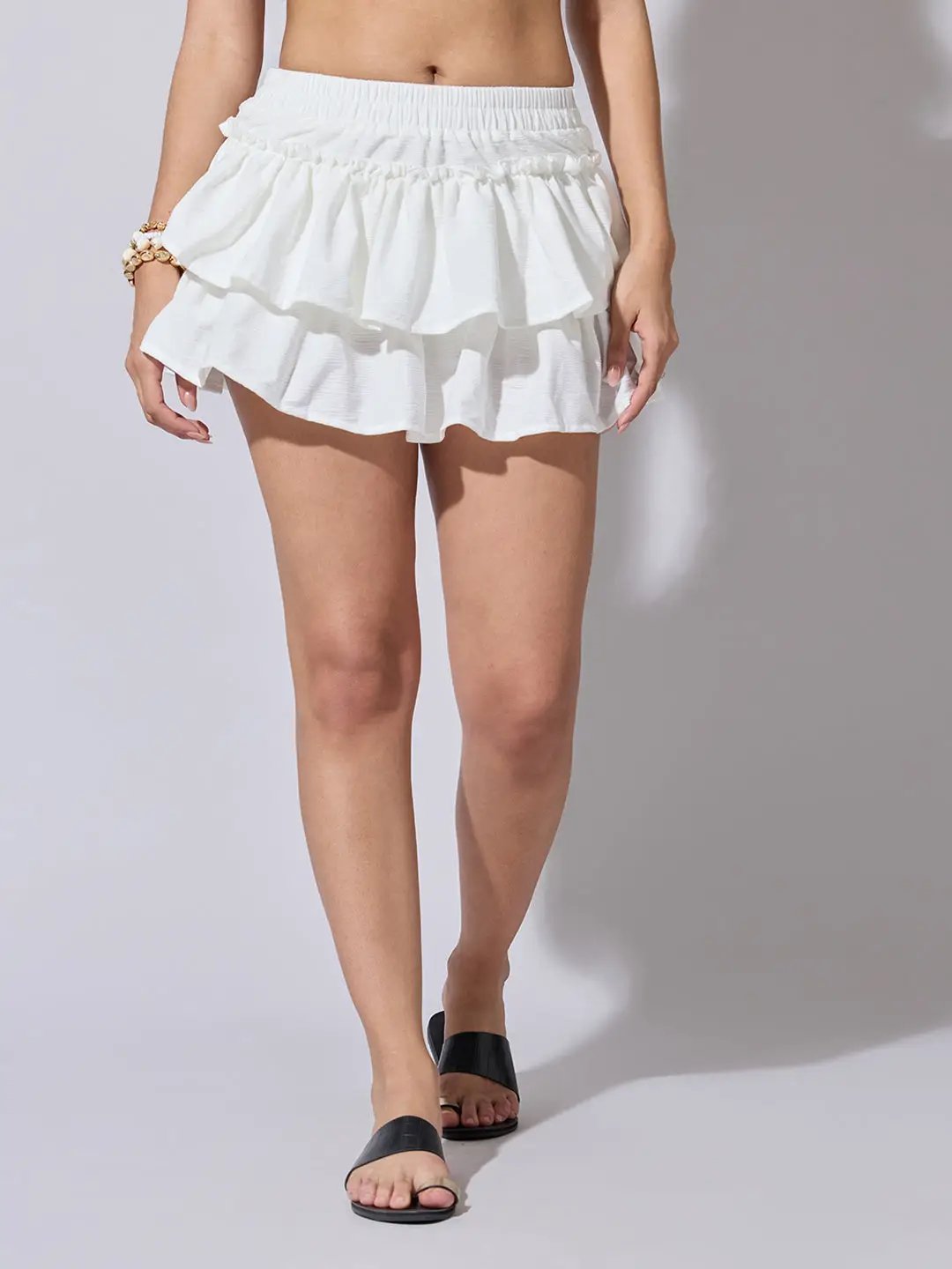 Women's Ruffle White Tiered Mini Skort