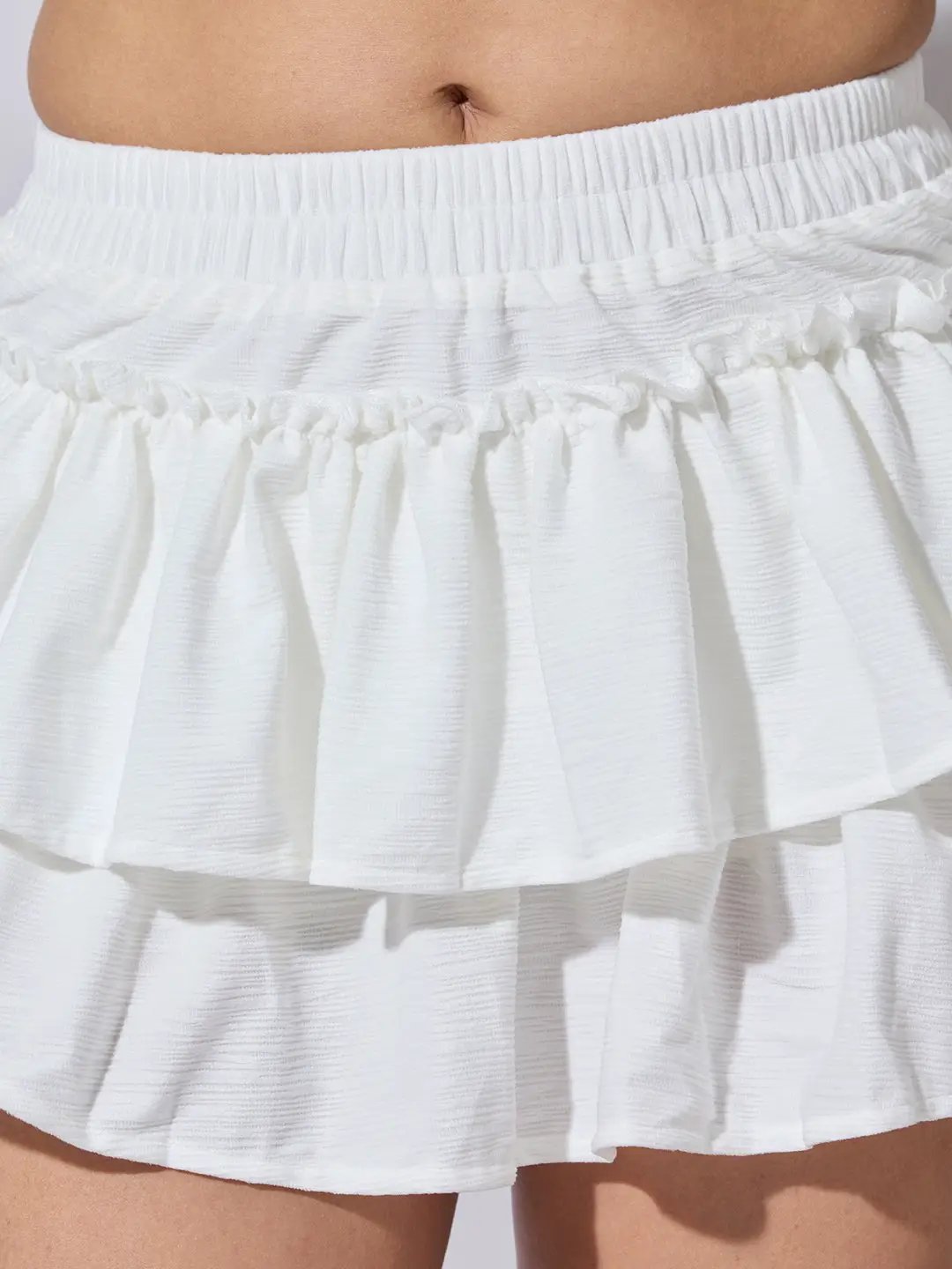 Women's Ruffle White Tiered Mini Skort