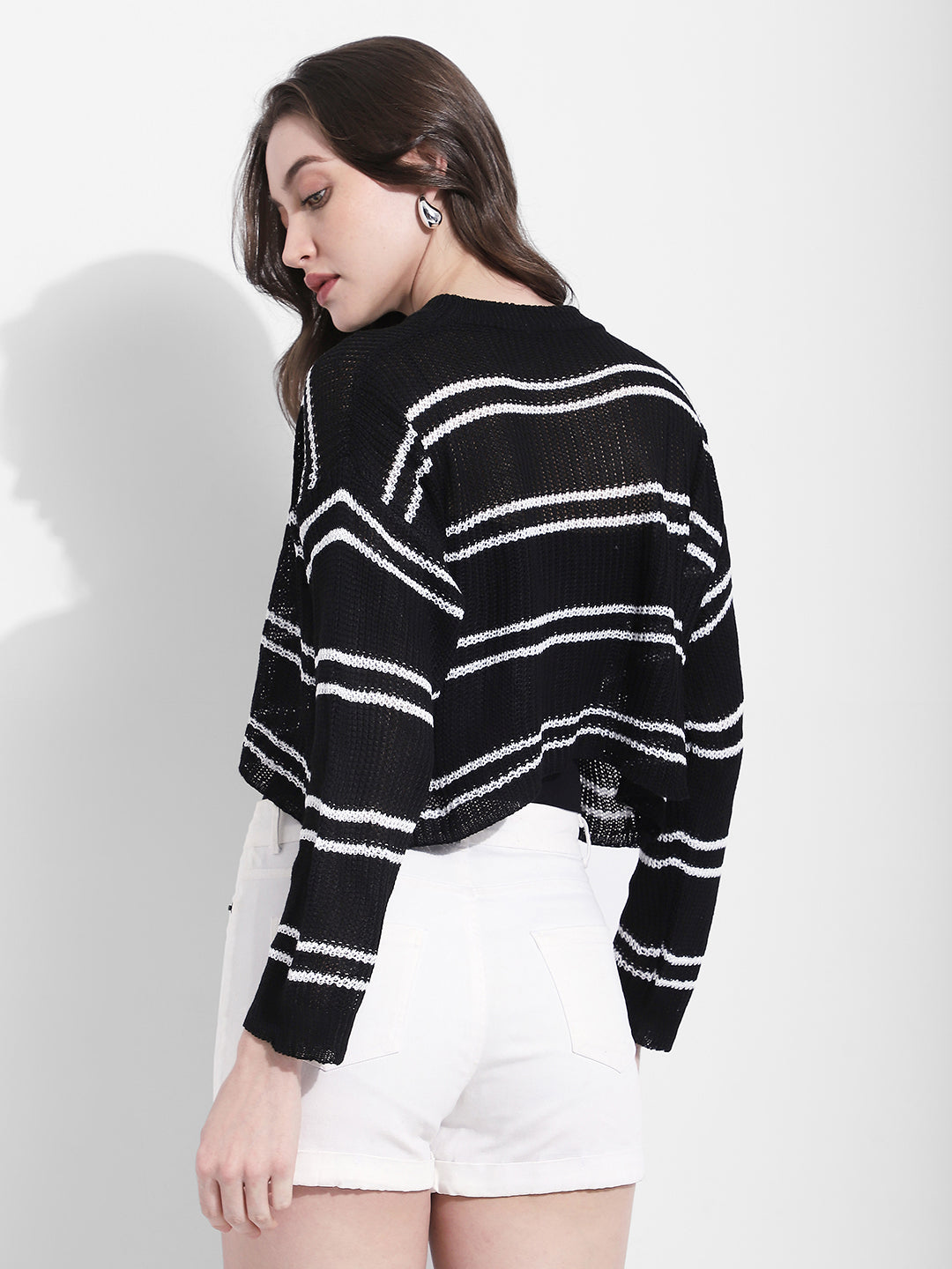 Women's Striped Knit Black & White Top with Inner