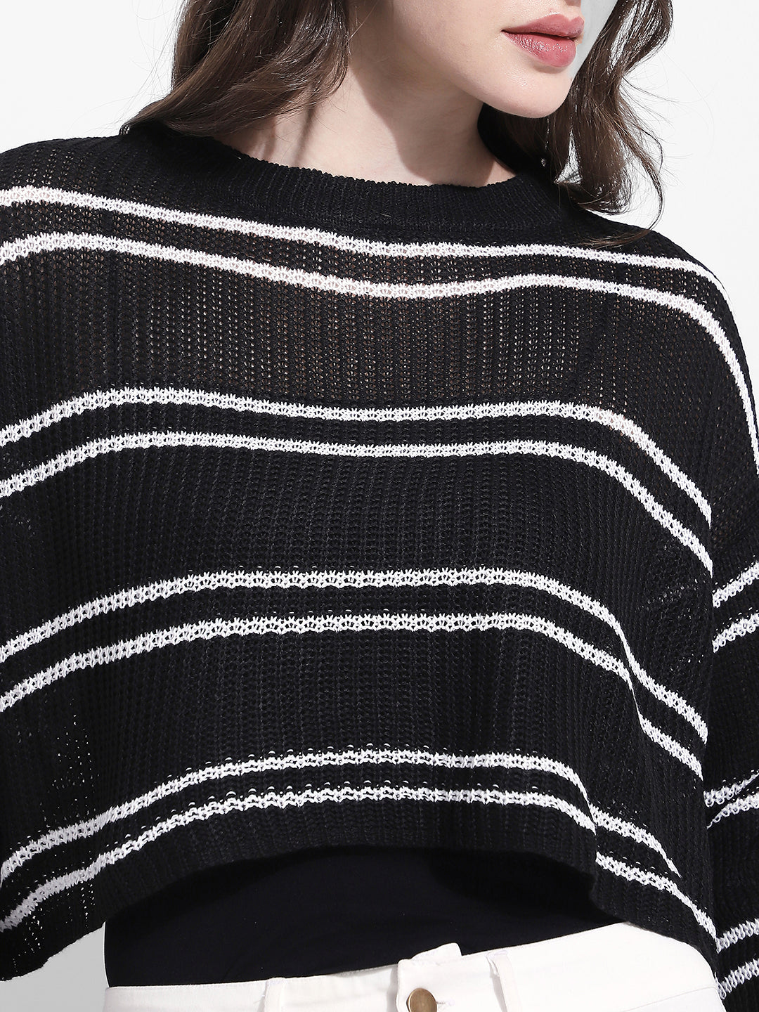Women's Striped Knit Black & White Top with Inner
