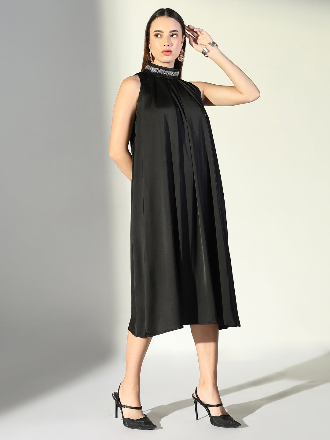 Women Black Solid A Line Dress