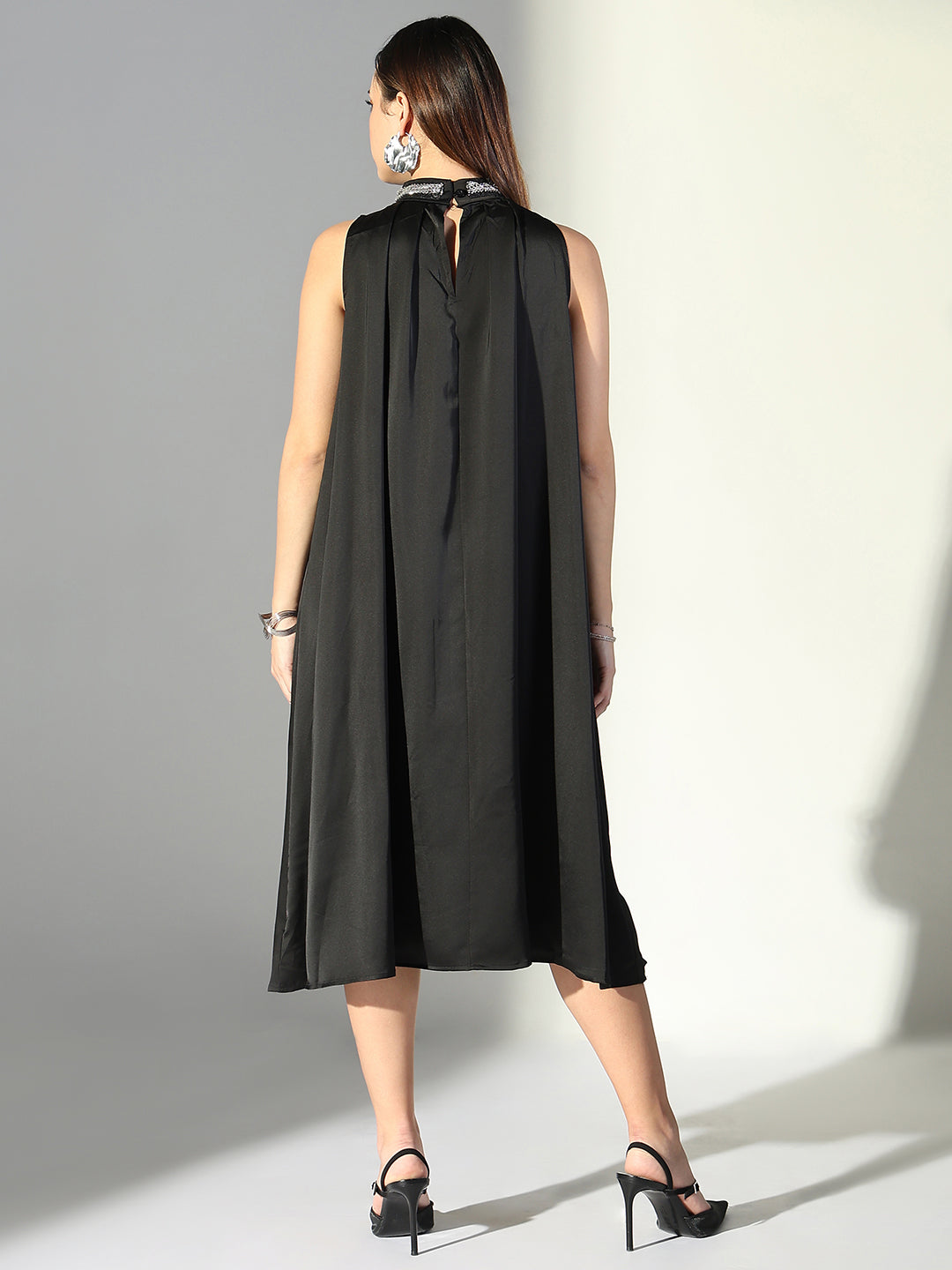 Women Black Solid A Line Dress