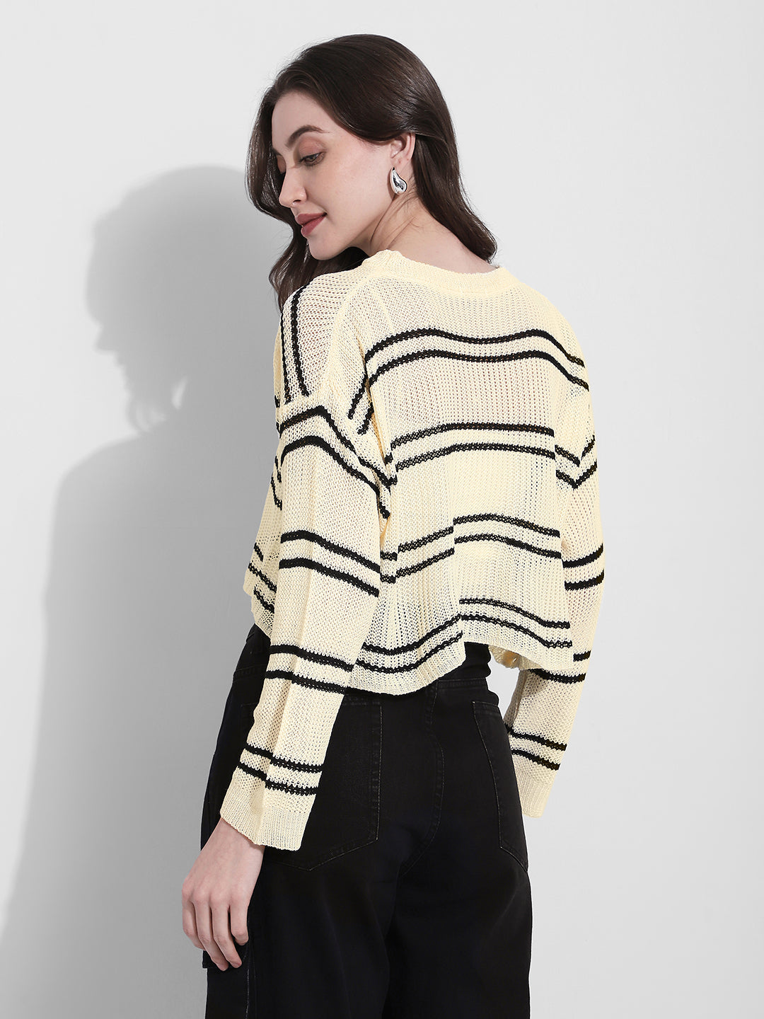 Women's Striped Knit Off White Top with Inner