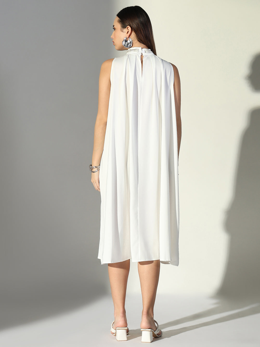 Women White Solid A Line Dress