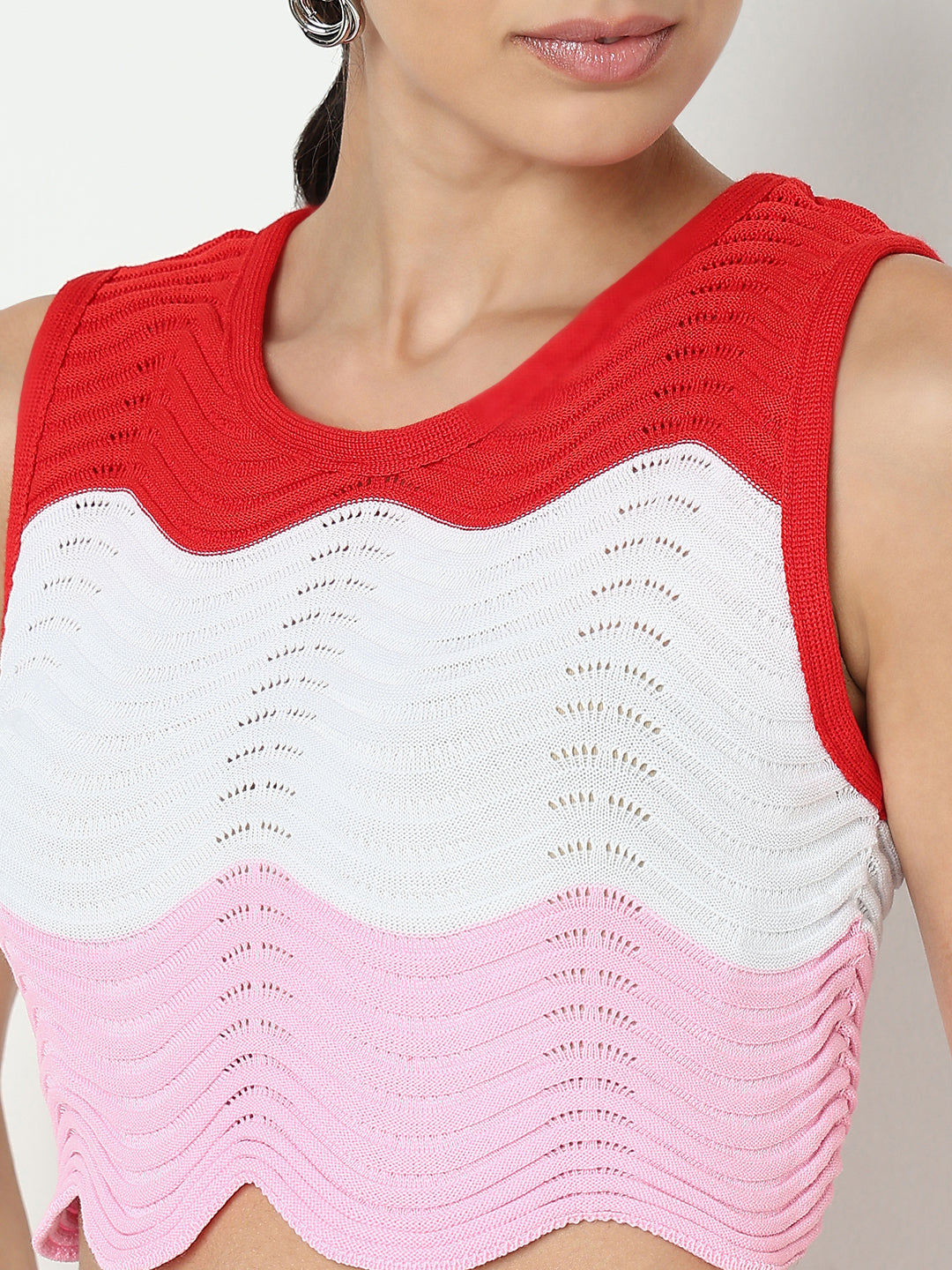 Women's Pink Wavy Knit Pattern Top & Skirt Co Ord Set