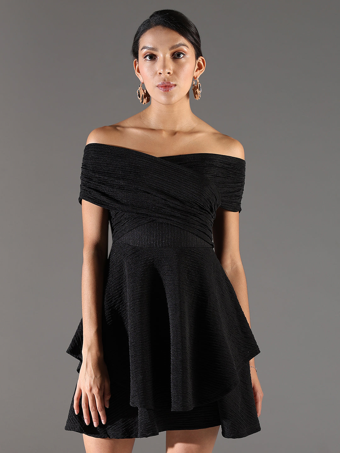 Women Black Solid Fit and Flare Dress