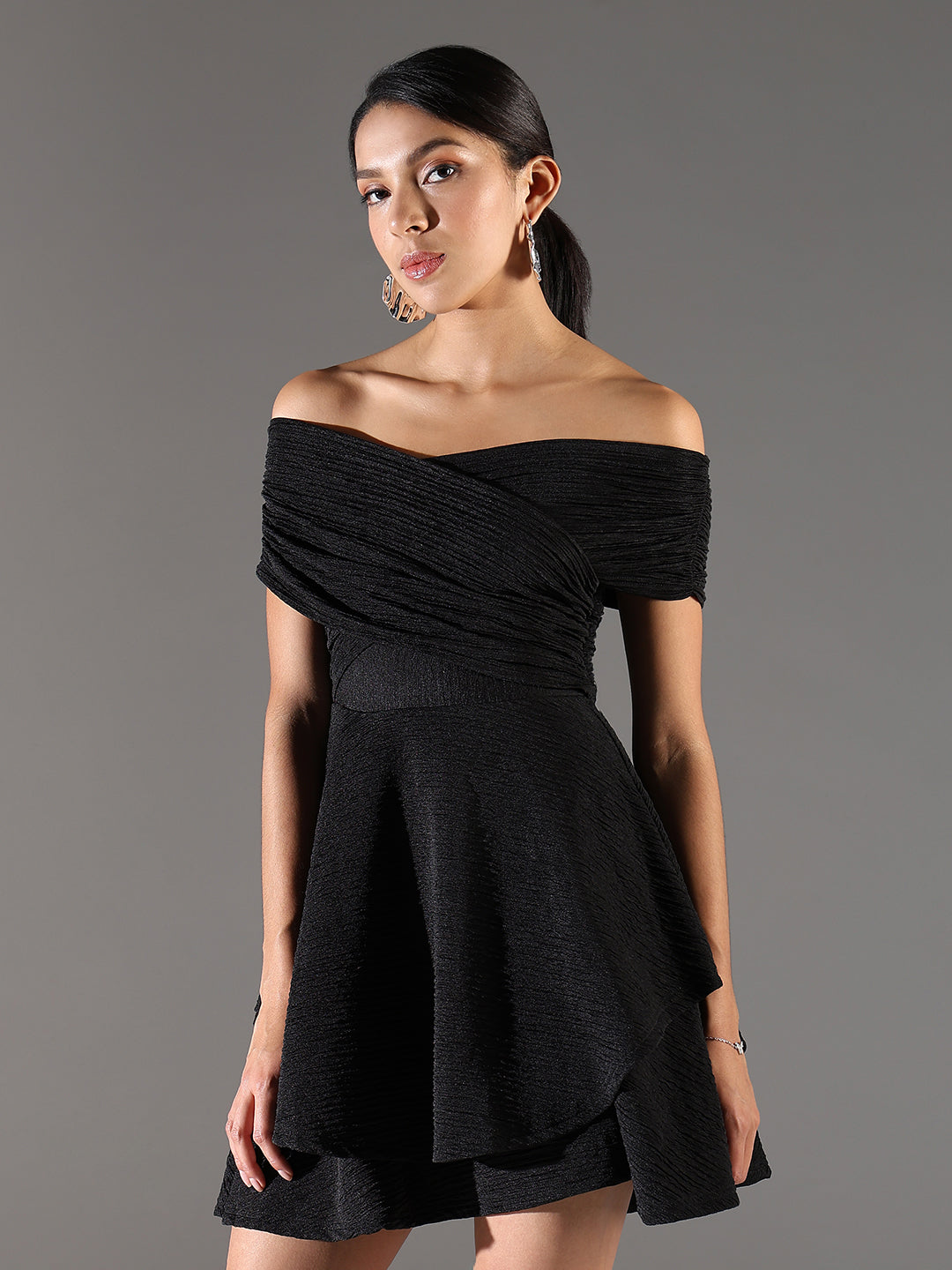 Women Black Solid Fit and Flare Dress