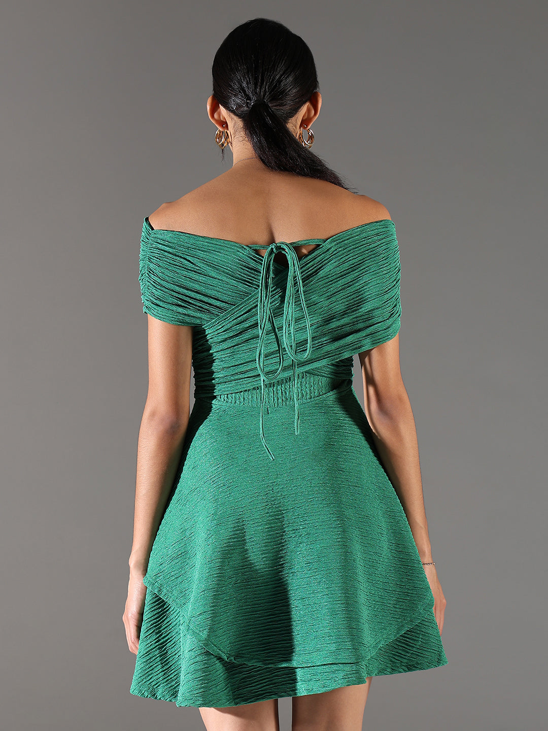 Women Green Solid Fit and Flare Dress