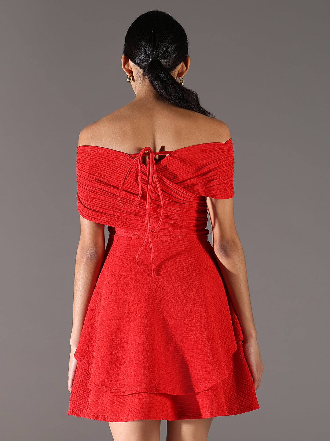 Shop Women's Red Off-Shoulder Fit & Flare Dress| Showoffff Shop Women's Red Off-Shoulder Fit & Flare Dress| Showoffff