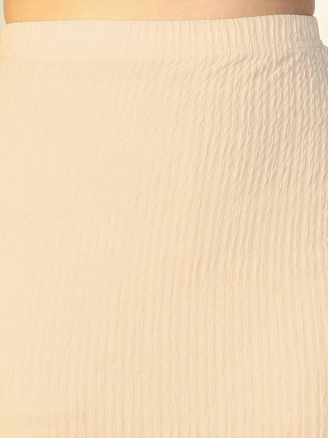 Women's Textured Beige One Shoulder Top with Skirt Co-Ords Set