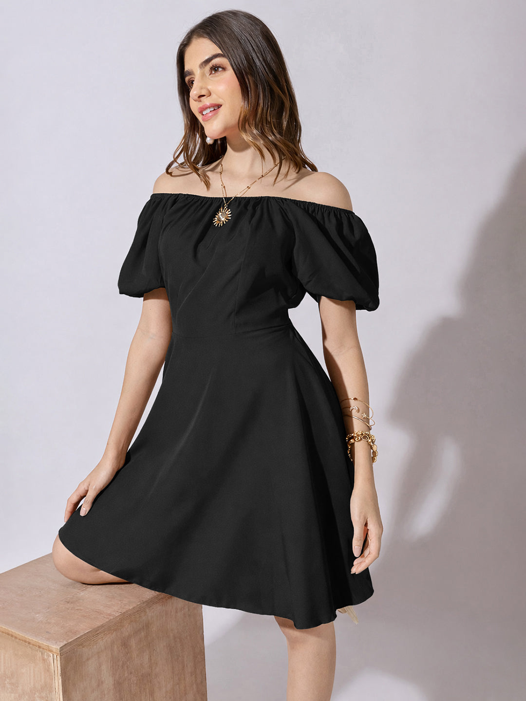Women's Black Off Shoulder Mini Dress