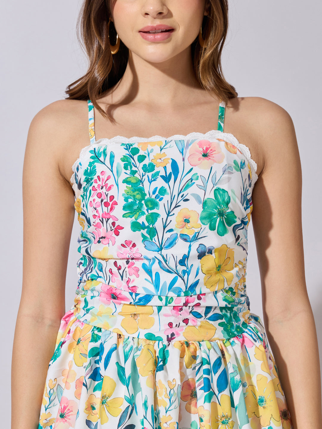 Women's Floral Green Mini Balloon Dress