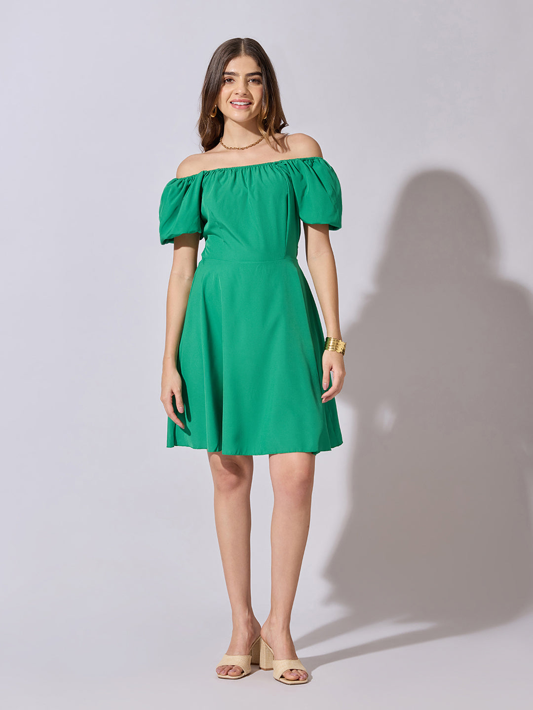 Women's Green Off Shoulder Mini Dress