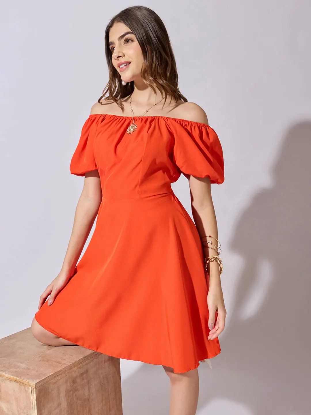 SHOWOFFFF Edition Women's Orange Off Shoulder Mini Dress SHOWOFFFF Edition Women's Orange Off Shoulder Mini Dress