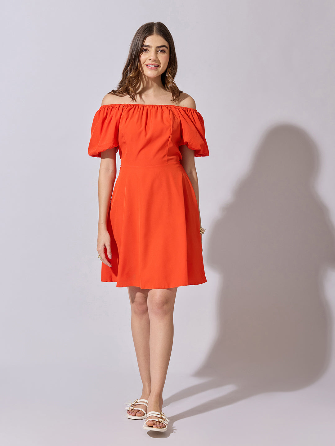 Women's Orange Off Shoulder Mini Dress