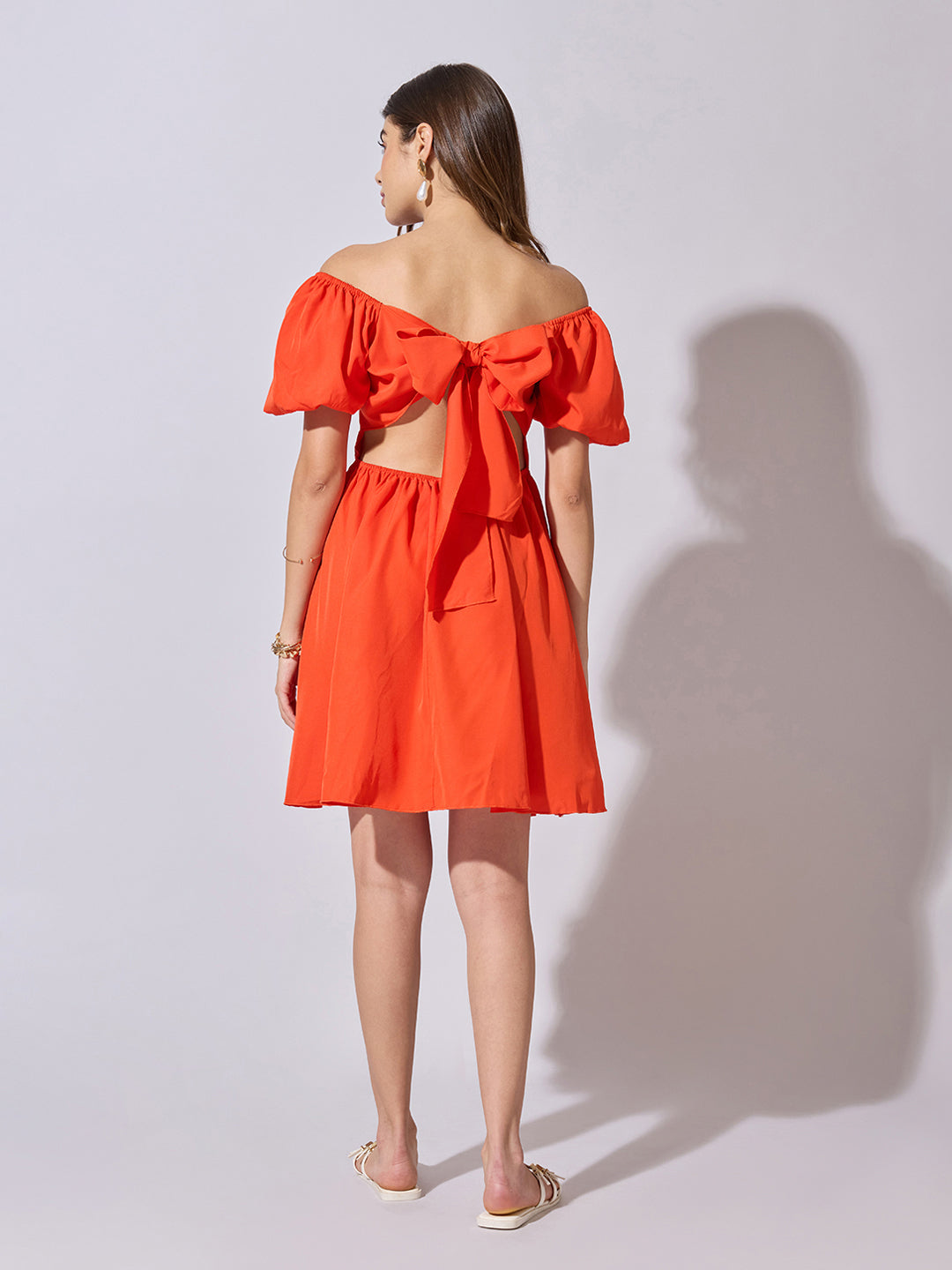 Women's Orange Off Shoulder Mini Dress
