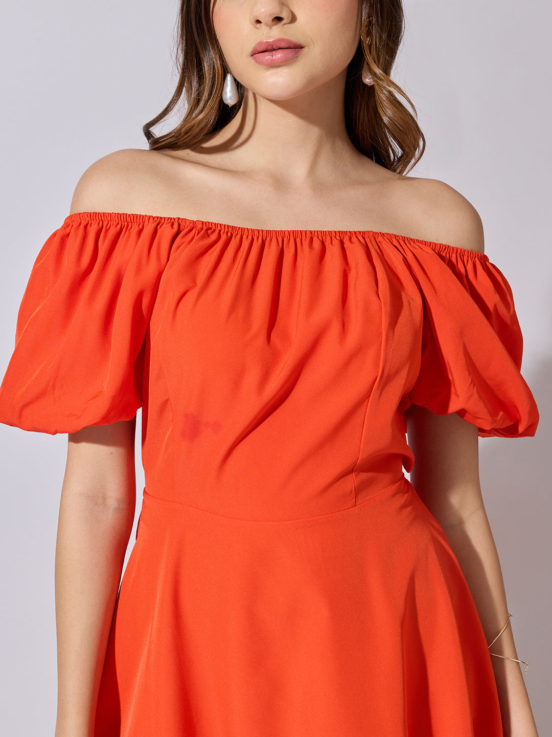 Women's Orange Off Shoulder Mini Dress