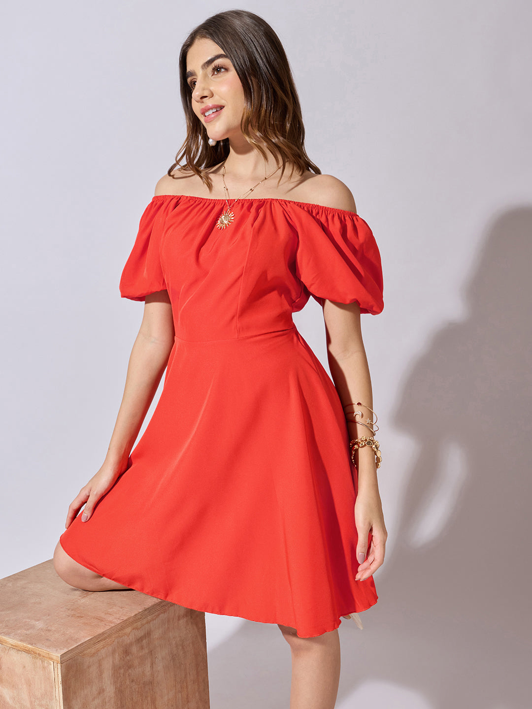 Women's Red Off Shoulder Mini Dress