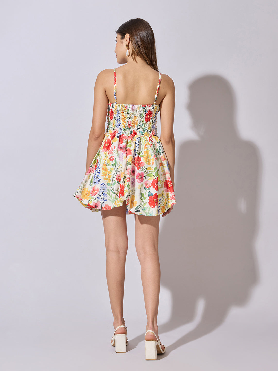 Women's Floral White Mini Balloon Dress