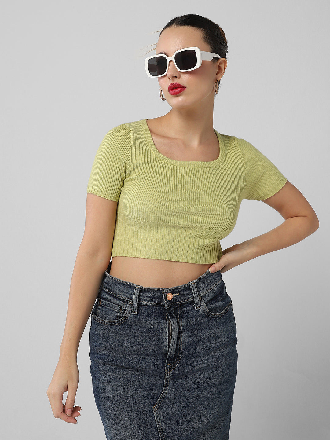 Women Green Solid Top