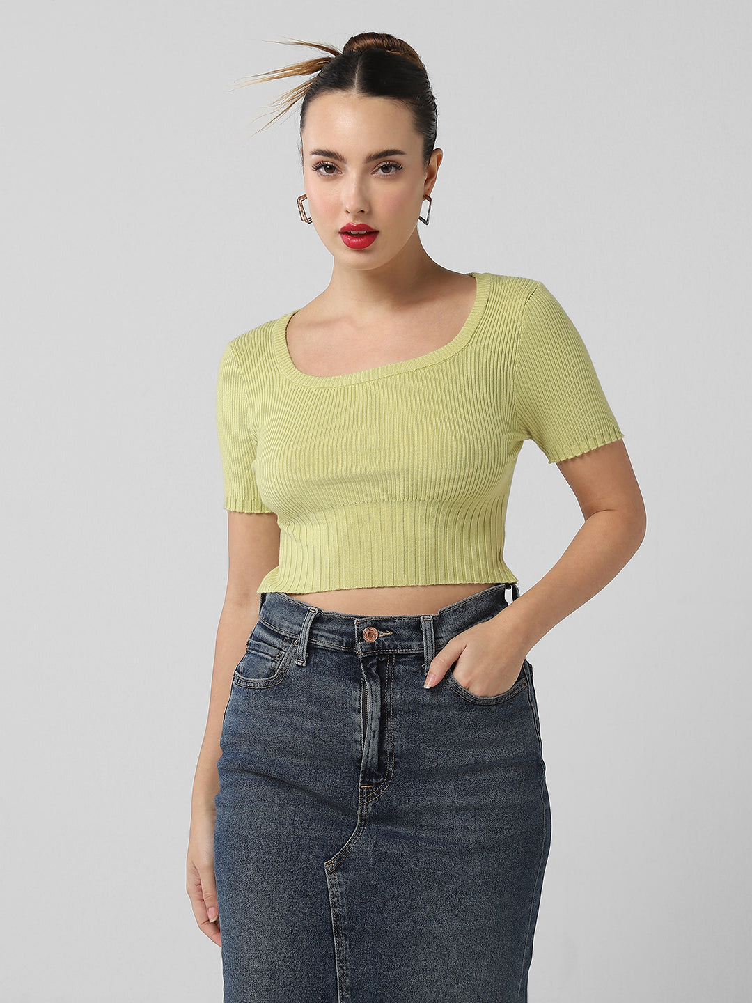 Women Green Solid Top