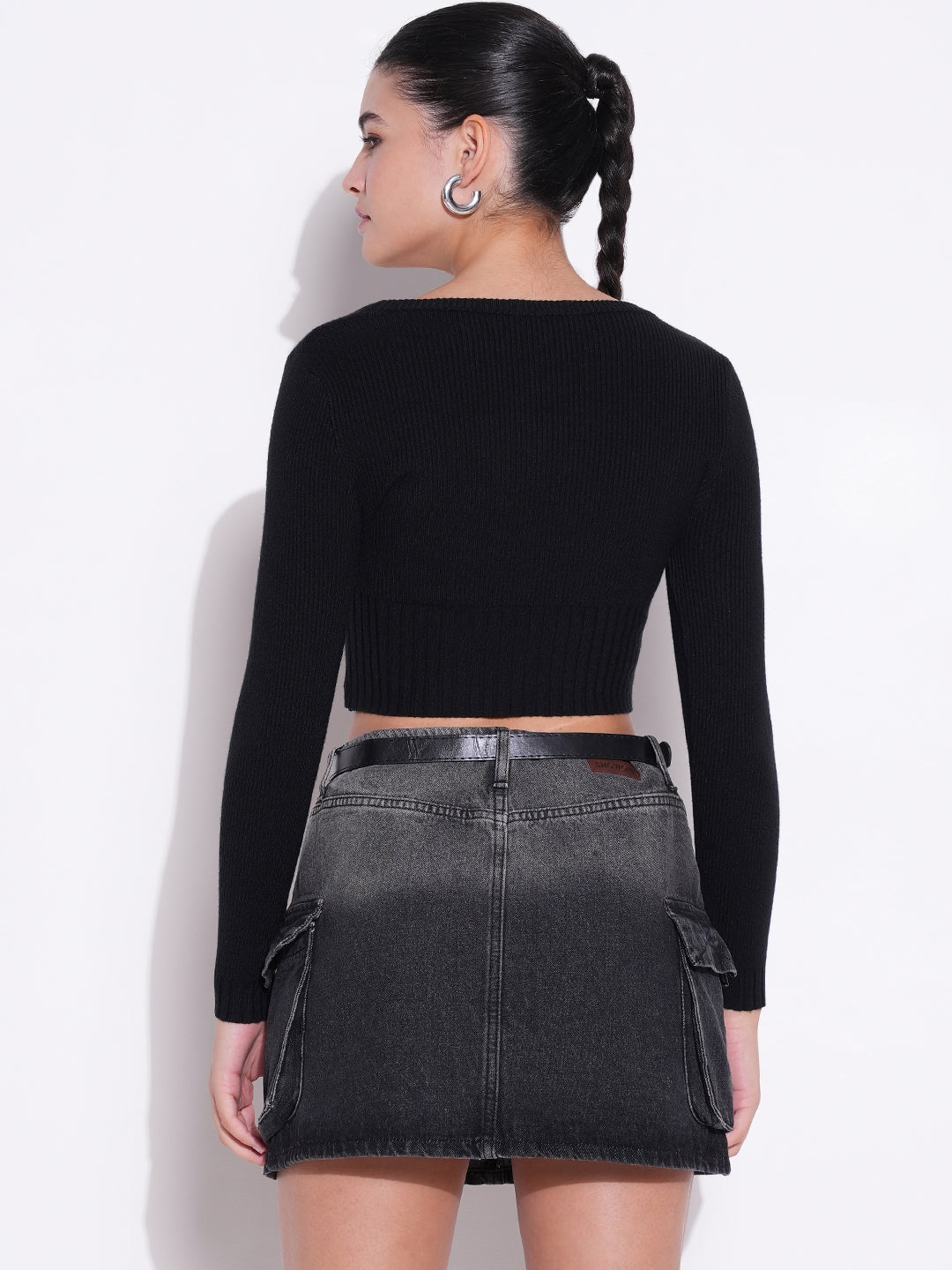 Women Black Solid Crop Top