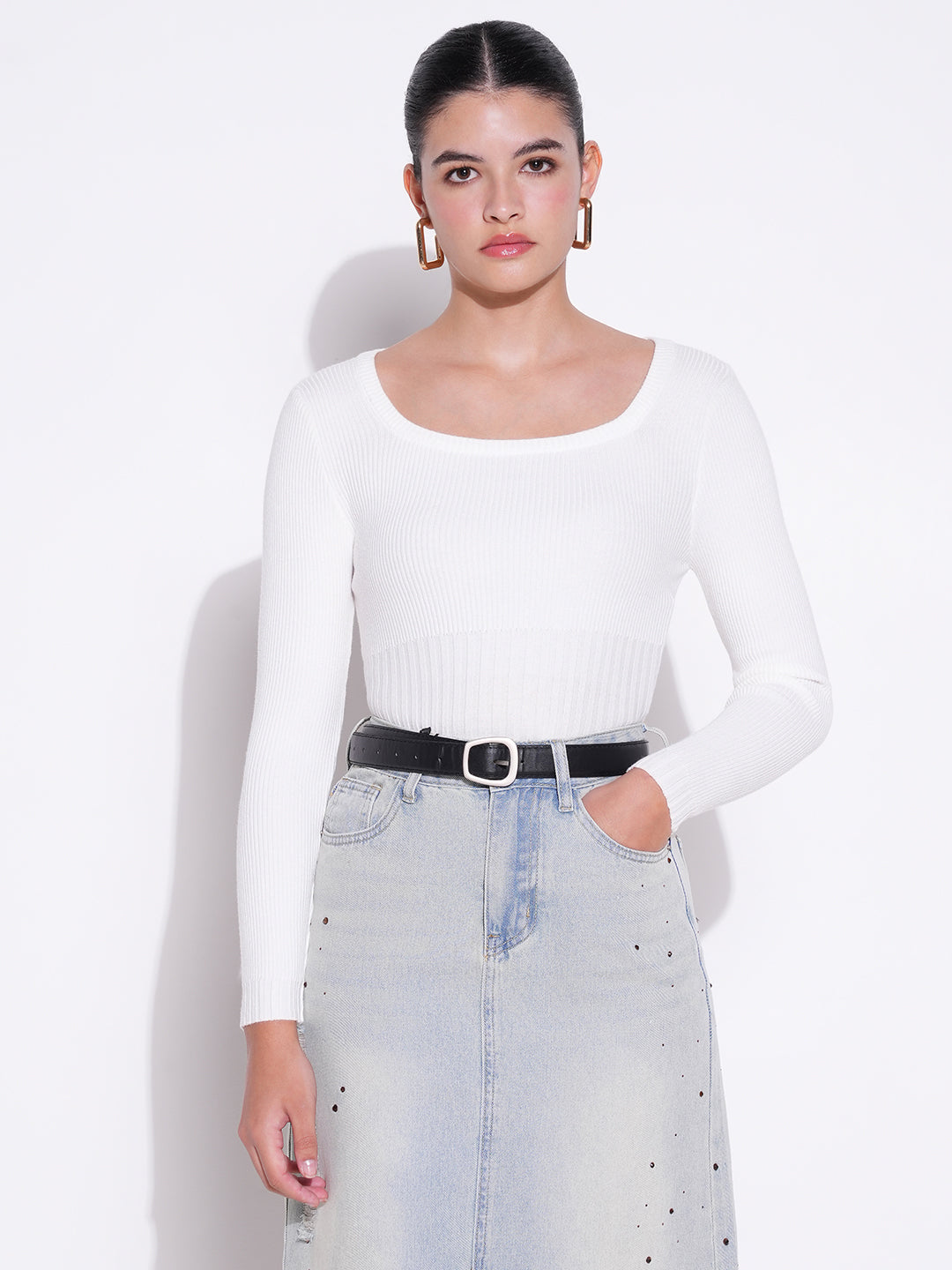 Women White Solid Crop Top