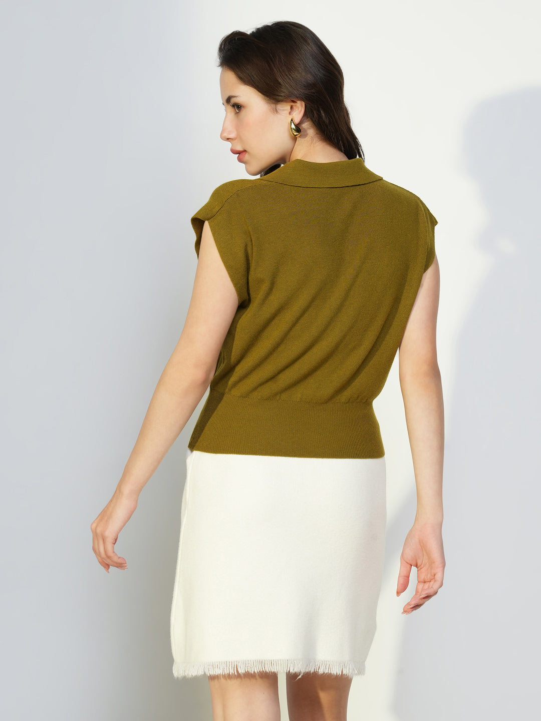 Women's Olive Shirt Collar Top