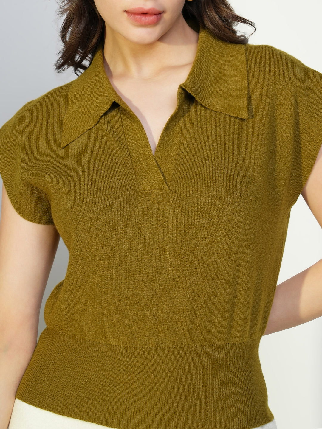 Women's Olive Shirt Collar Top