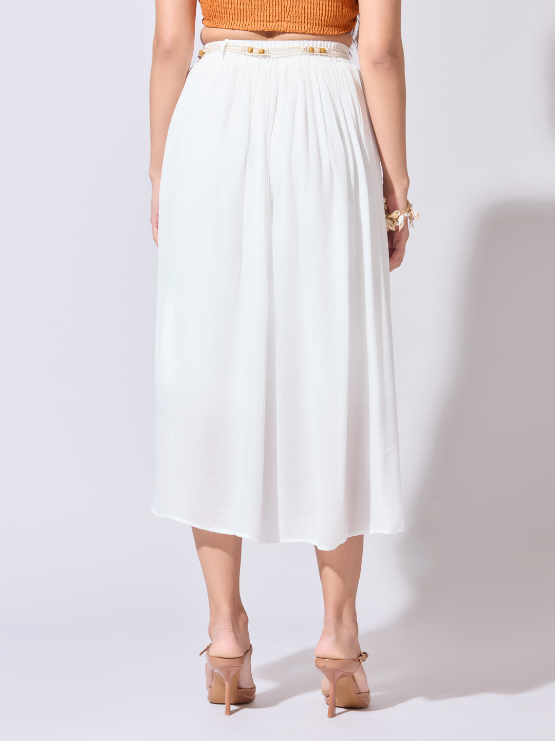 Women's White Midi Skirt with Belt