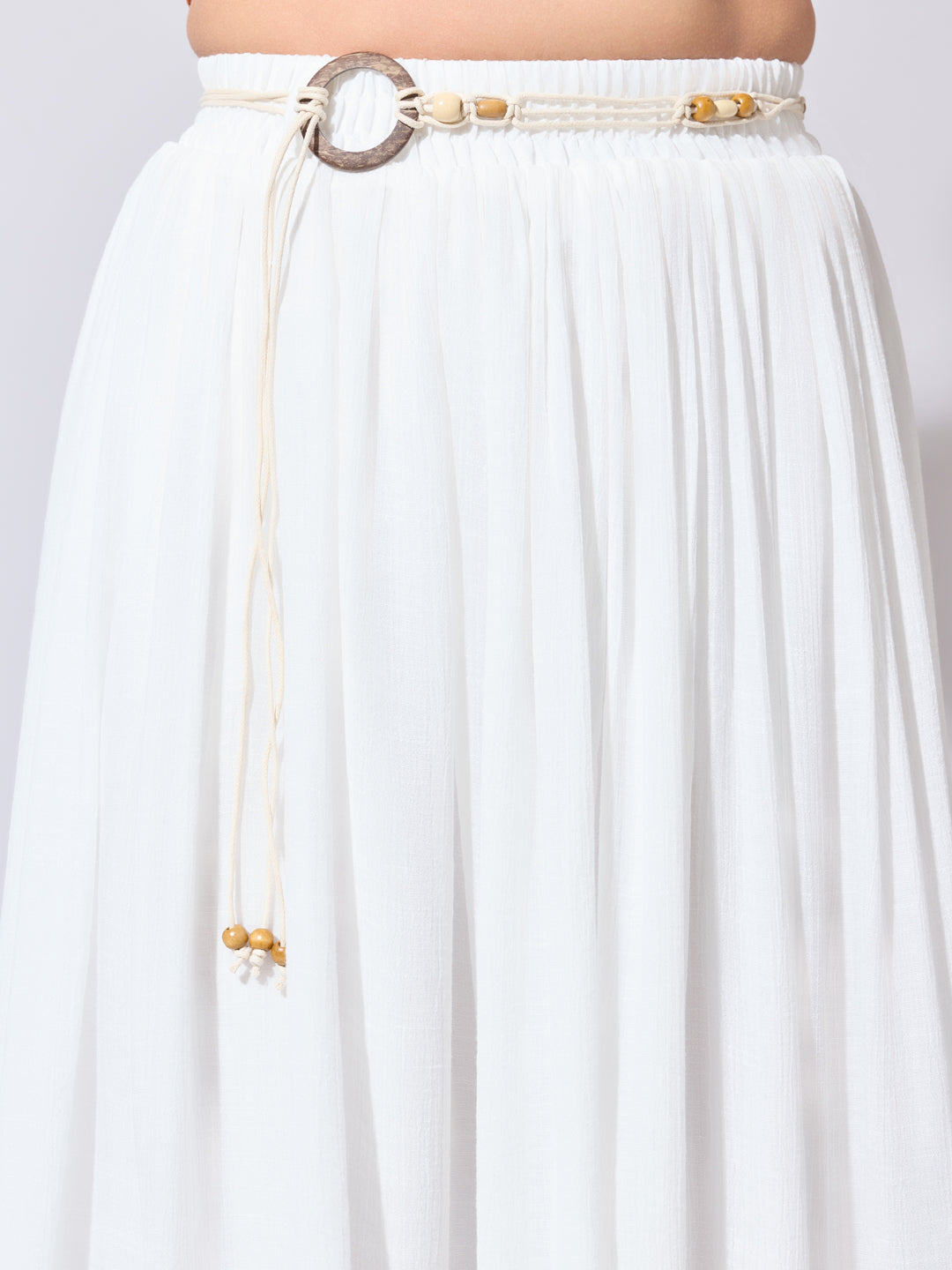 Women's White Midi Skirt with Belt