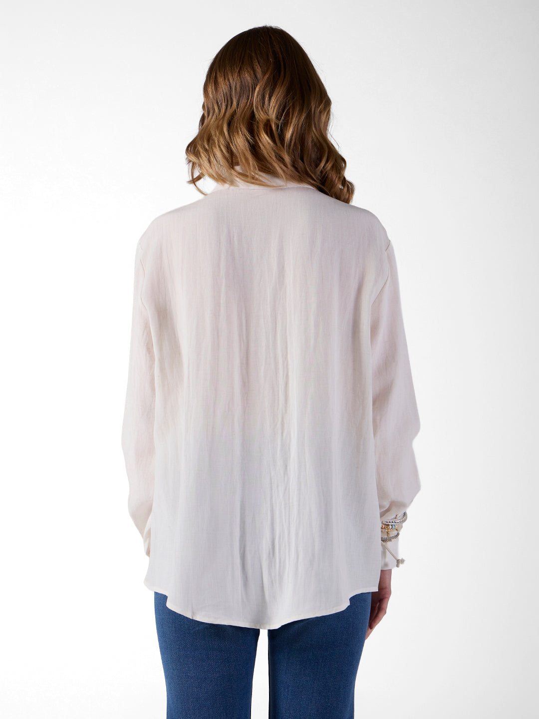 Women's Embellished White Shirt with Sequin Floral Detail