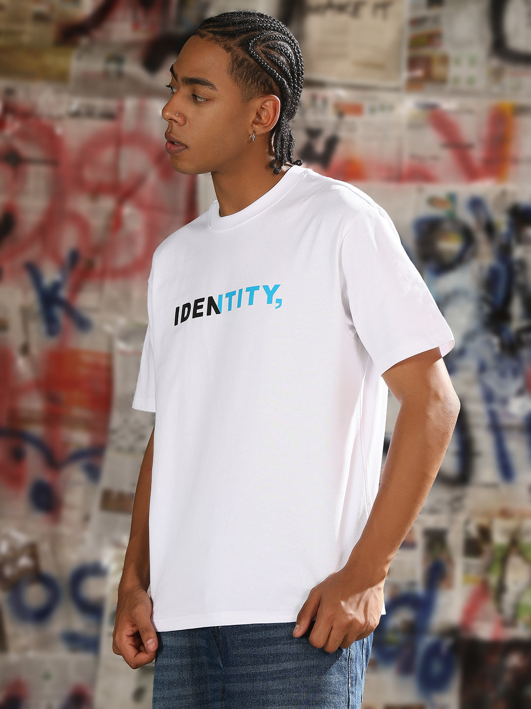 Men Casual White Typography T-Shirt