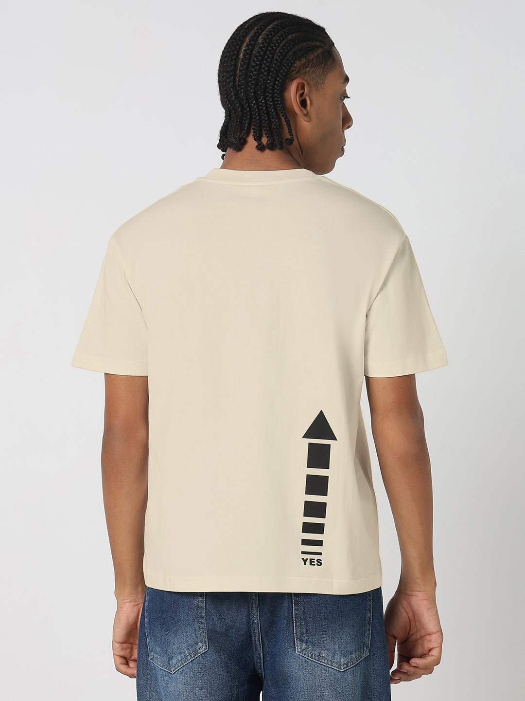 Men's Cream Graphic Round Neck T-Shirt