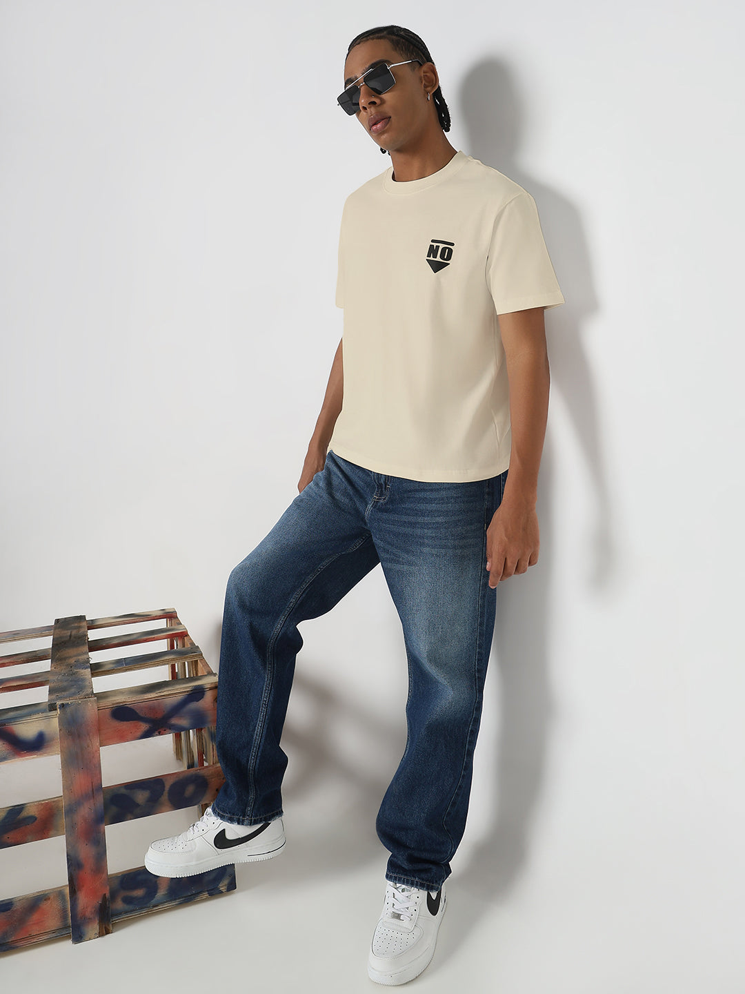 Men's Cream Graphic Round Neck T-Shirt