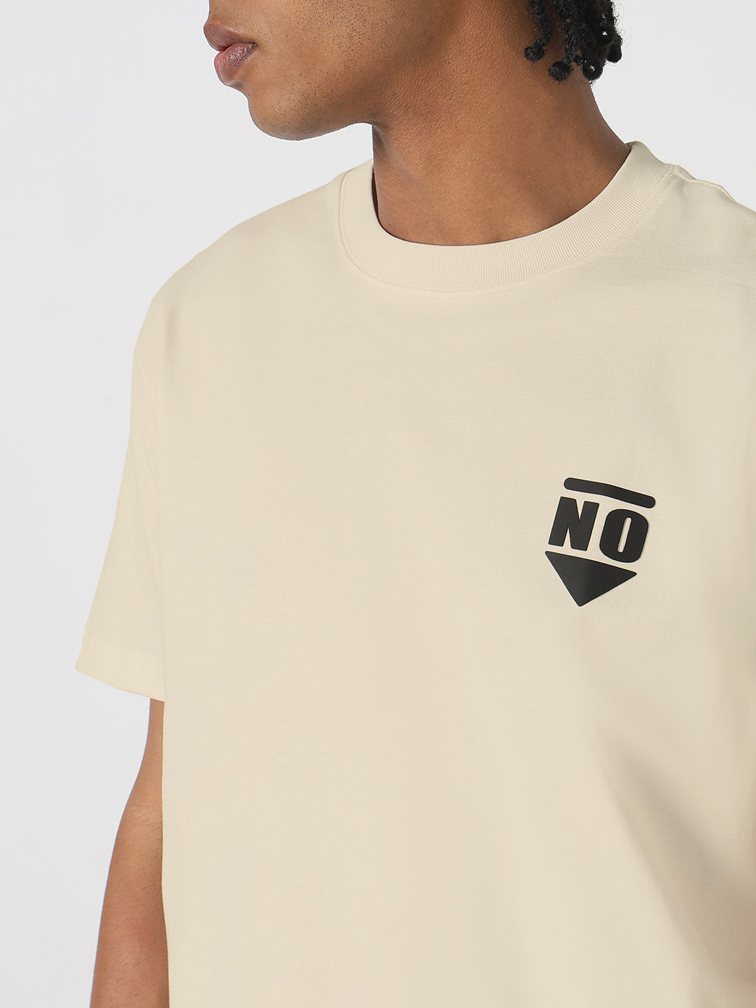 Men's Cream Graphic Round Neck T-Shirt