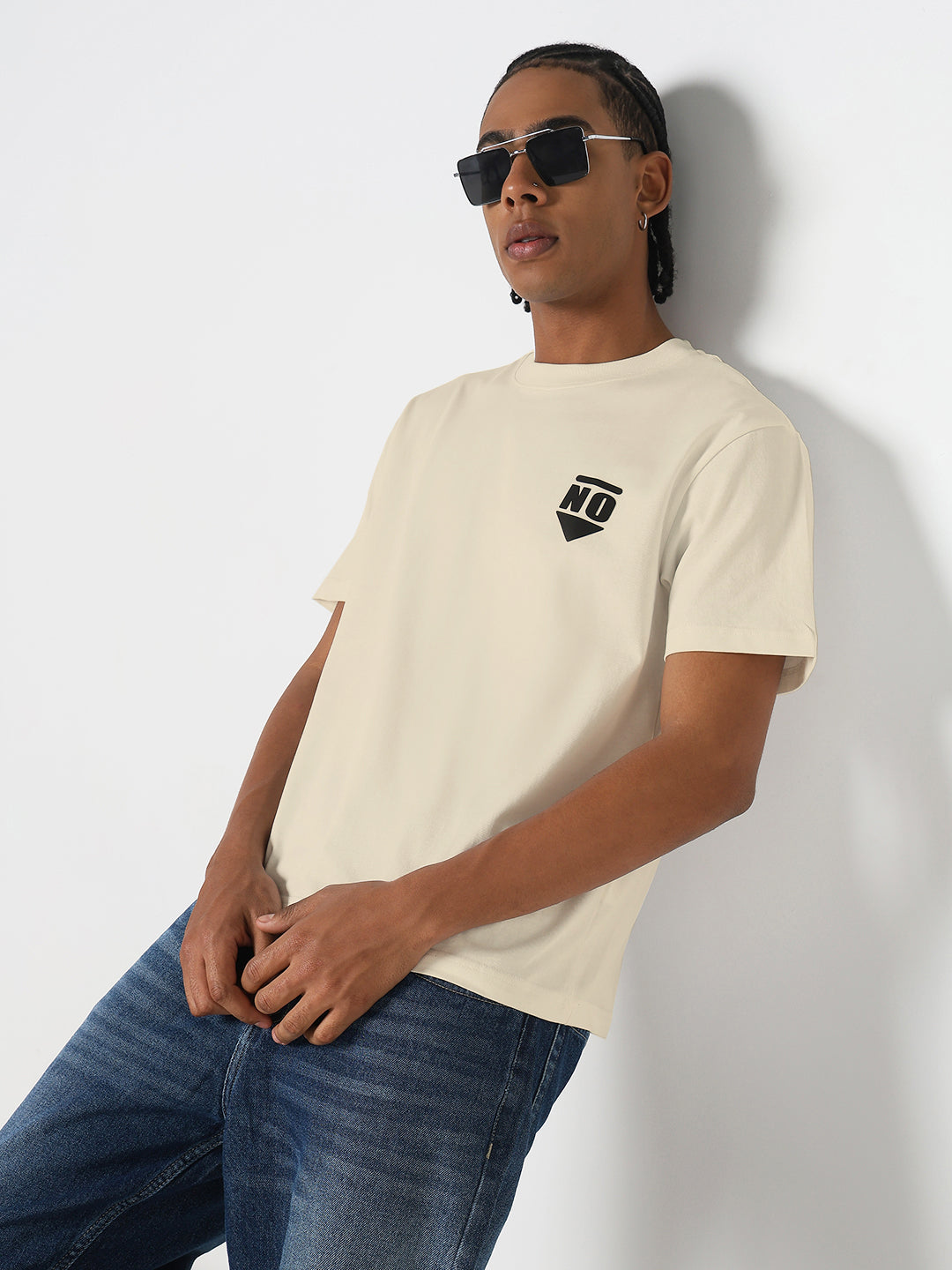 Men's Cream Graphic Round Neck T-Shirt
