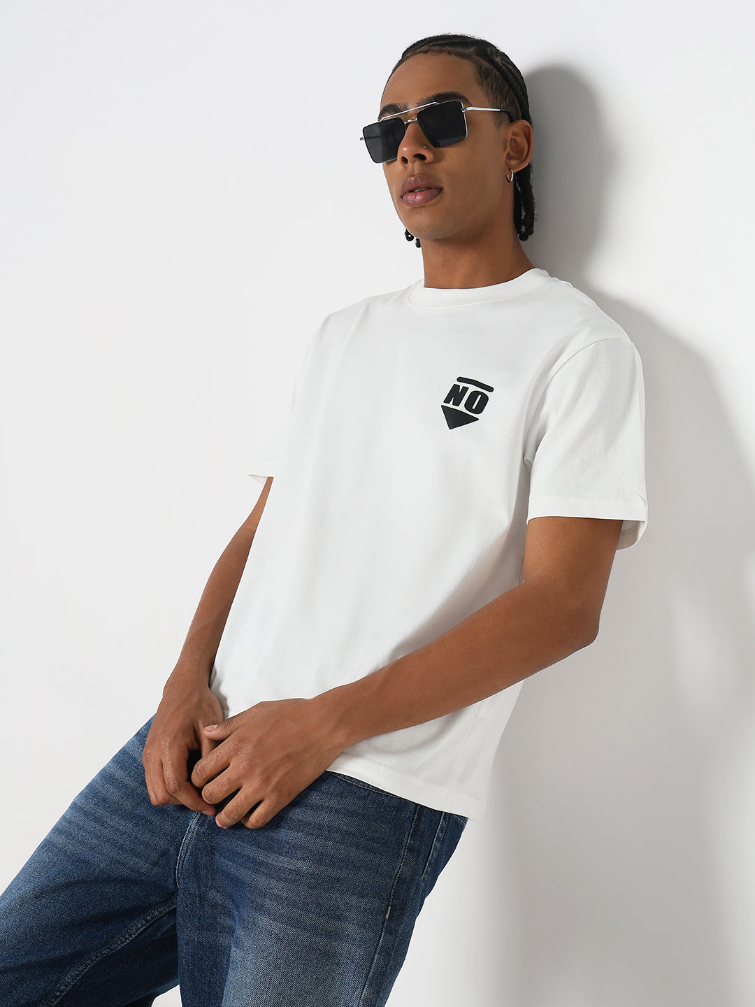 Men Casual White Graphic T-Shirt