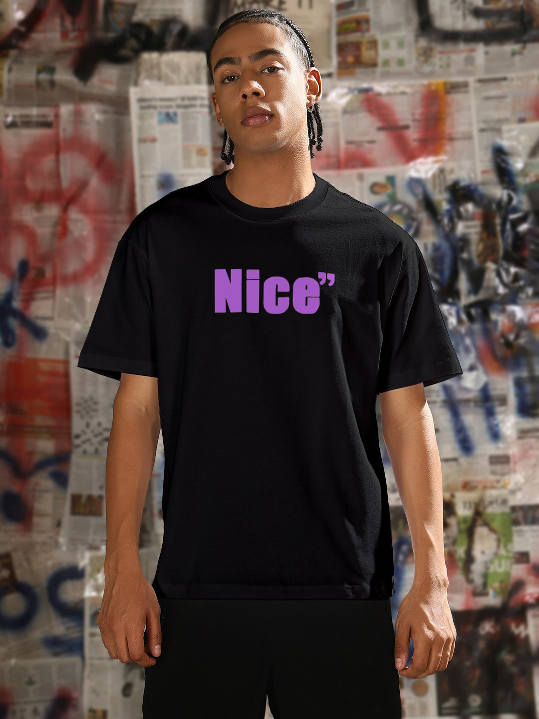 Men's Typography Printed Black Regular Fit T-Shirt