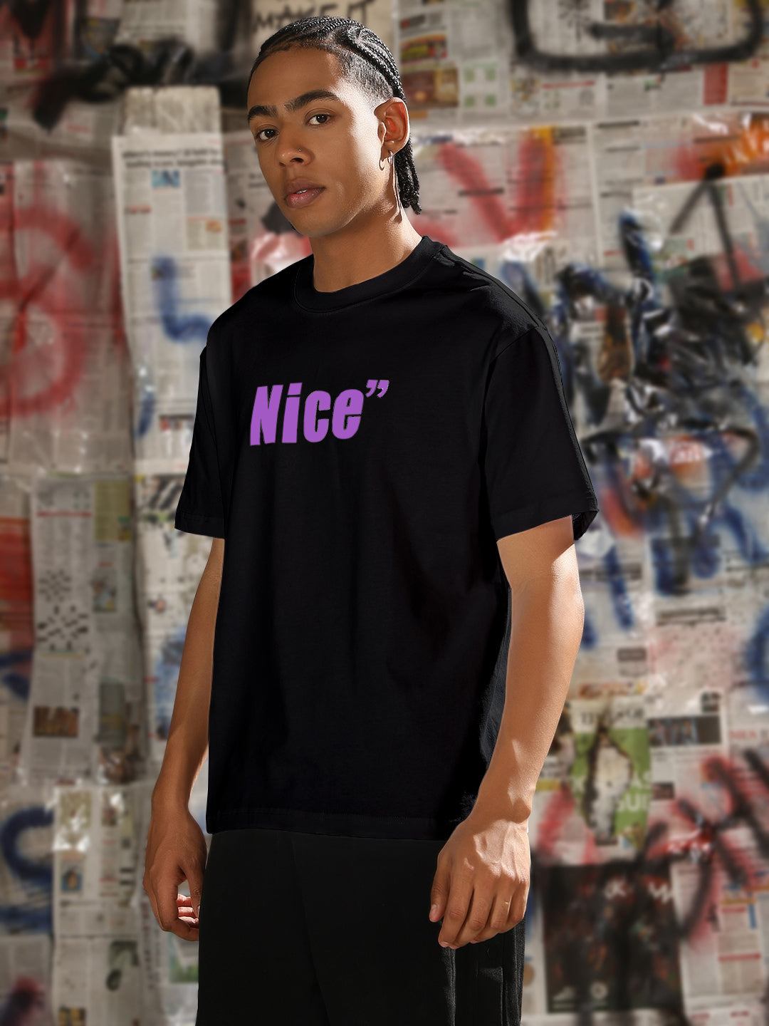 Men's Typography Printed Black Regular Fit T-Shirt