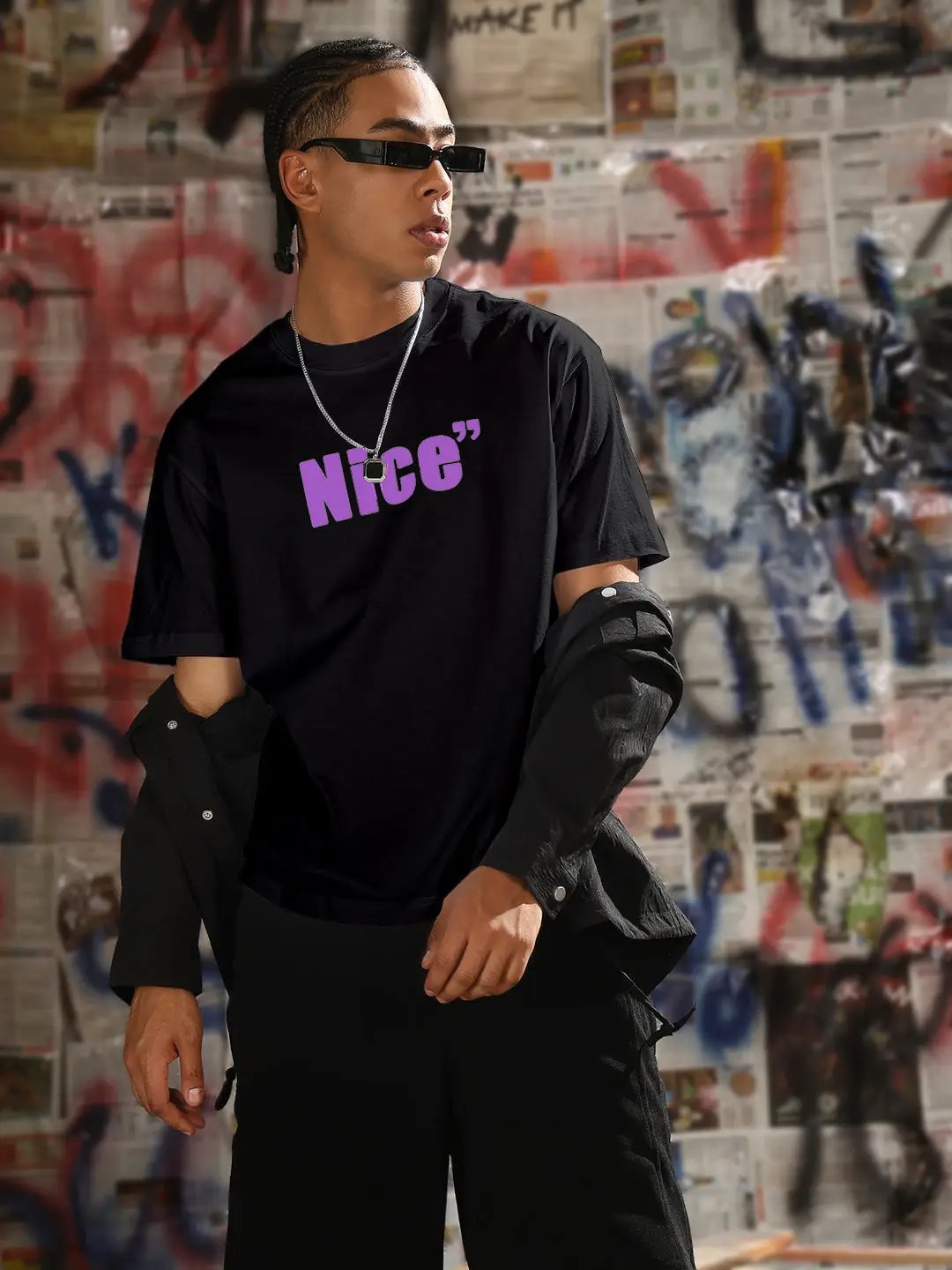 Men's Typography Printed Black Regular Fit T-Shirt - from SHOWOFFFF