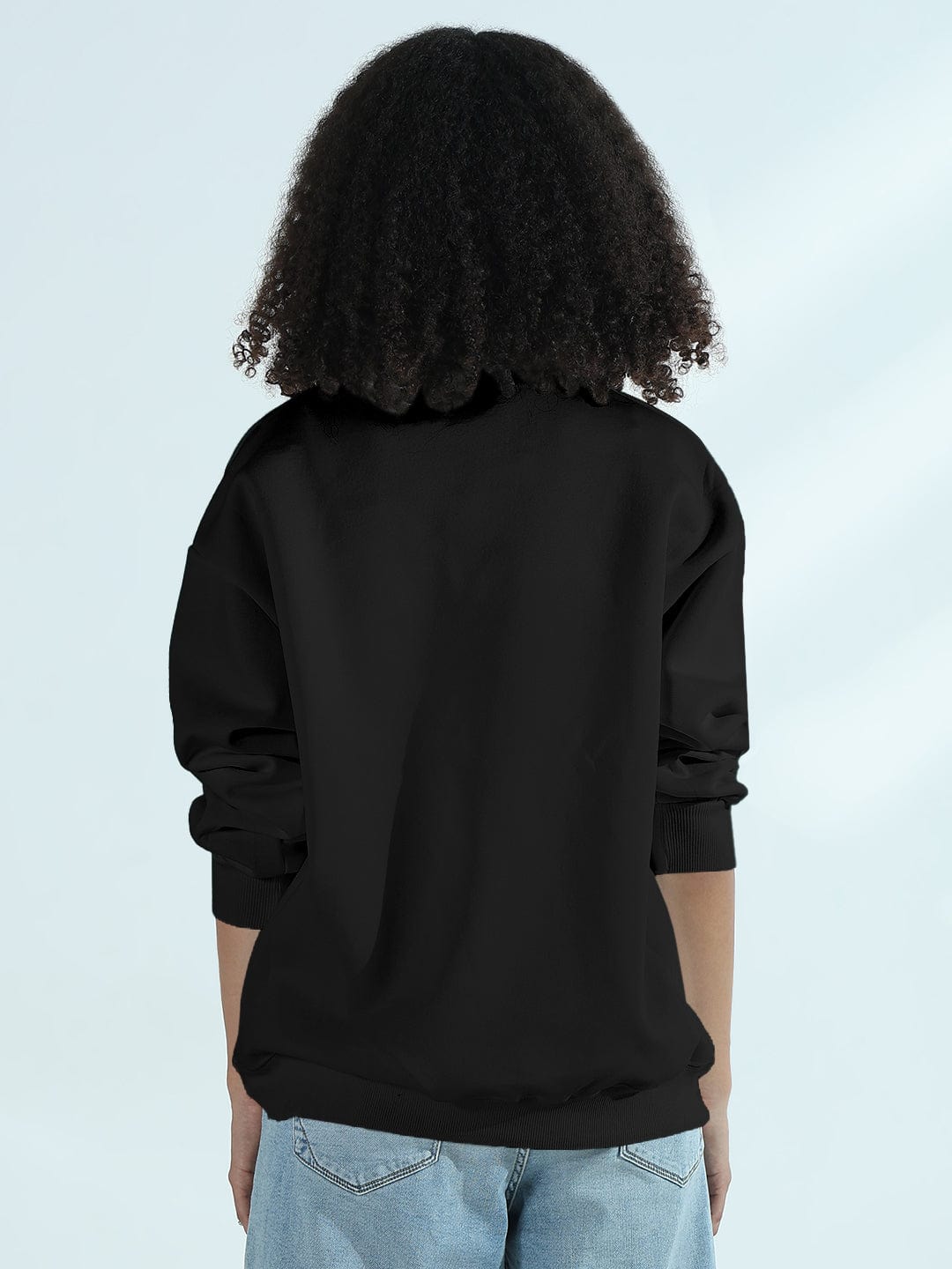 Women's Black Oversized Round Neck Sweatshirt with Kiss Marks