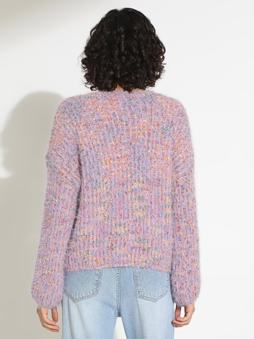 Women's Textured Purple Fuzzy Knit Pullover Sweater