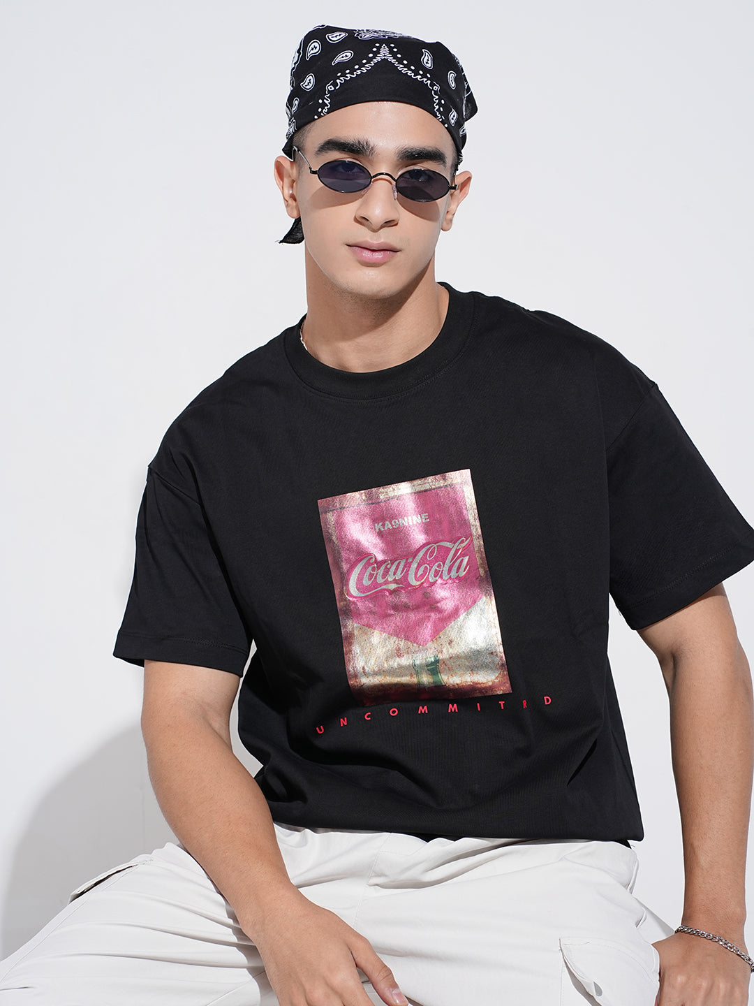 Men's Graphic Print Black Short Sleeves Round Neck Relaxed Fit T-Shirt