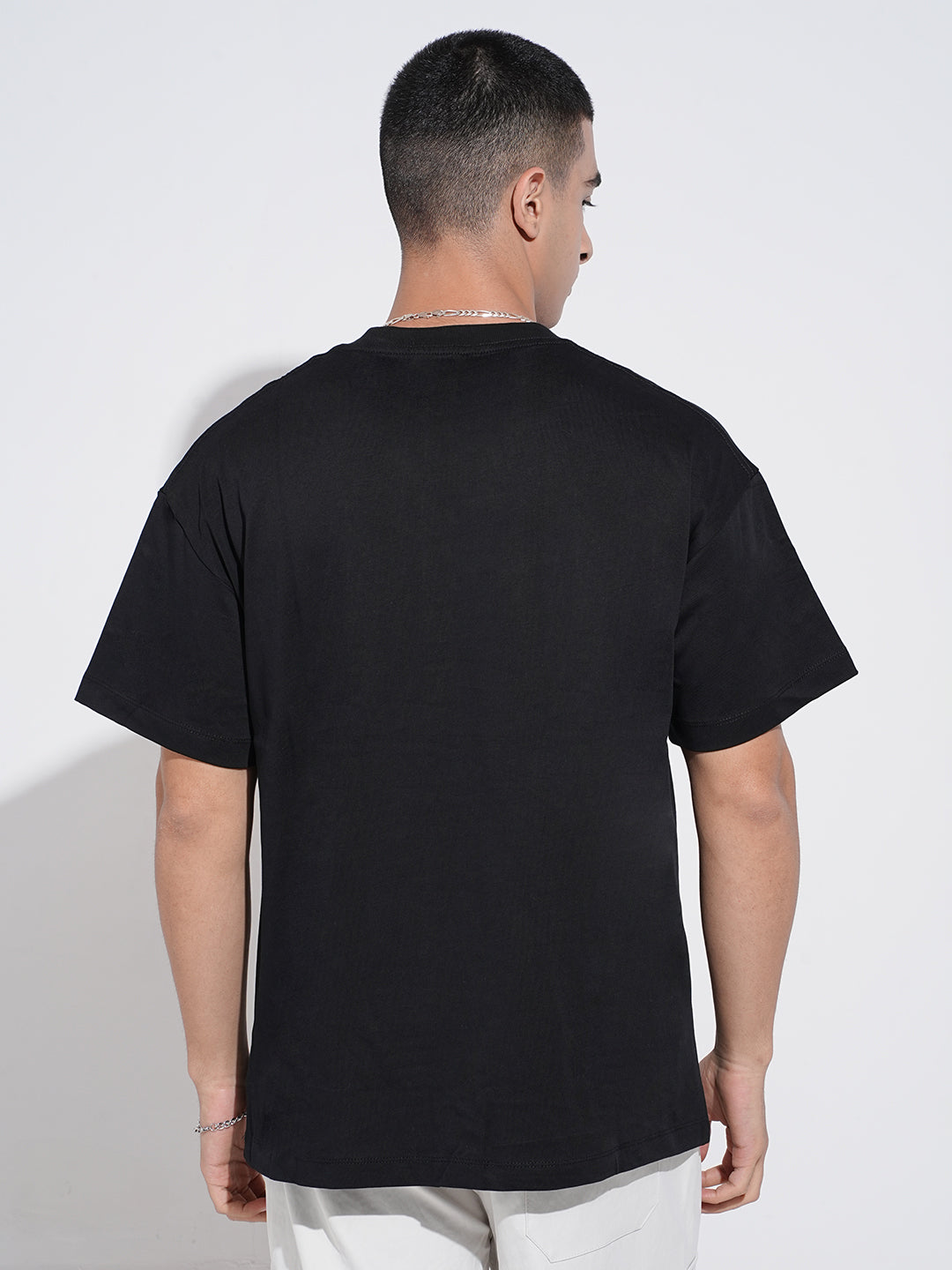 Men's Graphic Print Black Short Sleeves Round Neck Relaxed Fit T-Shirt